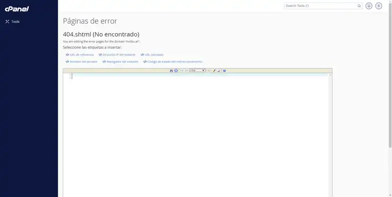 Editor de páginas de error 404 de cPanel